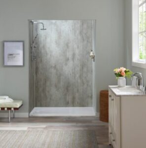Bathroom with gray walk-in shower